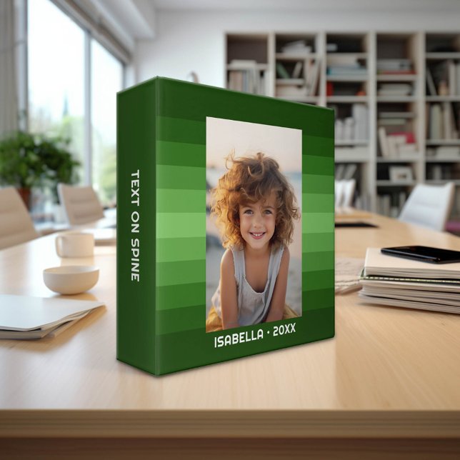 Retro Stripes - Christmas Green - Simple Photo 3 Ring Binder (Custom Office and School Binder)