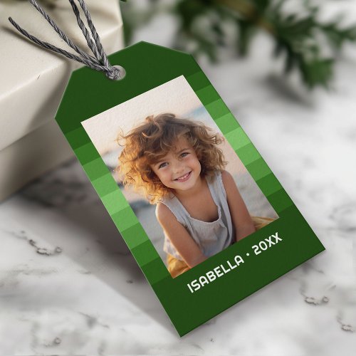 Retro Stripes - Christmas Green - Simple Photo Gift Tags