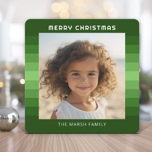 Retro Stripes - Christmas Green - Simple Photo Holiday Card