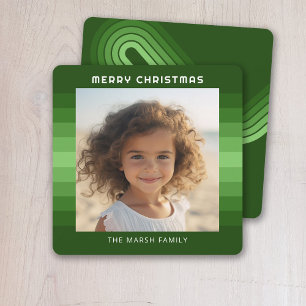 Retro Stripes - Christmas Green - Simple Photo Holiday Card