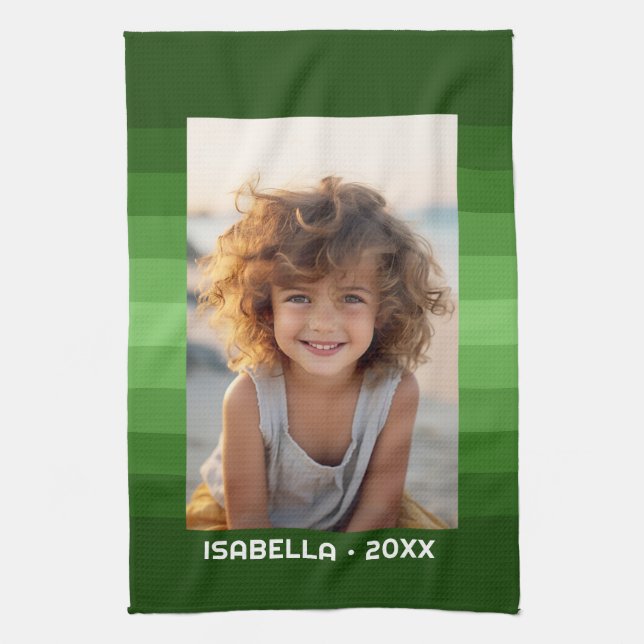 Retro Stripes - Christmas Green - Simple Photo Kitchen Towel (Vertical)