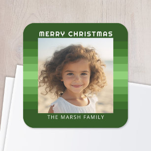 Retro Stripes - Christmas Green - Simple Photo Square Sticker