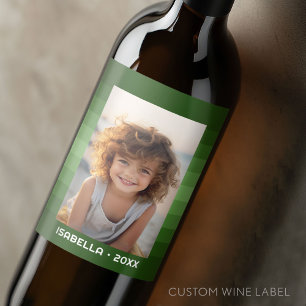 Retro Stripes - Christmas Green - Simple Photo Wine Label