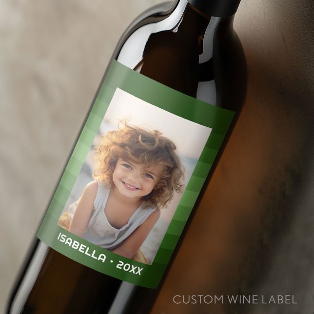 Retro Stripes - Christmas Green - Simple Photo Wine Label (Custom Wine Bottle Label - Personalize a Sticker for a fun gift or memento)