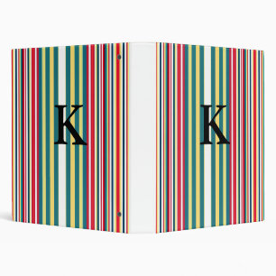 Retro stripes colorful add monogram initial letter 3 ring binder
