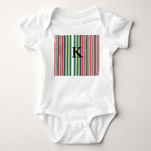Retro stripes colorful add monogram initial letter baby bodysuit
