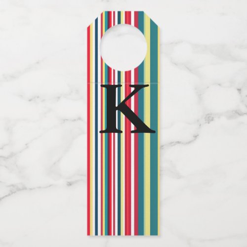 Retro stripes colorful add monogram initial letter bottle hanger tag