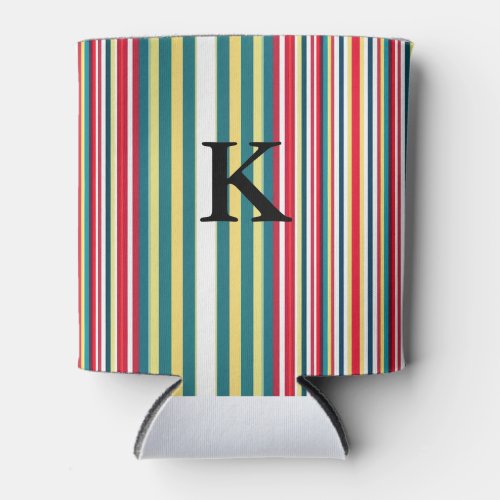 Retro stripes colorful add monogram initial letter can cooler