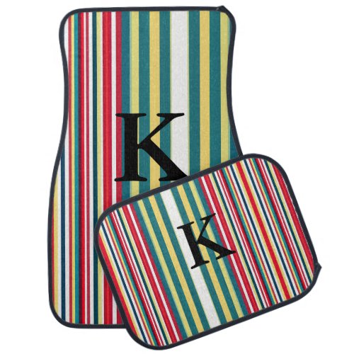 Retro stripes colorful add monogram initial letter car floor mat
