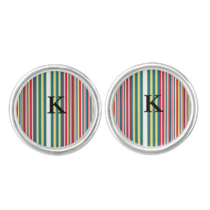 Retro stripes colorful add monogram initial letter cufflinks