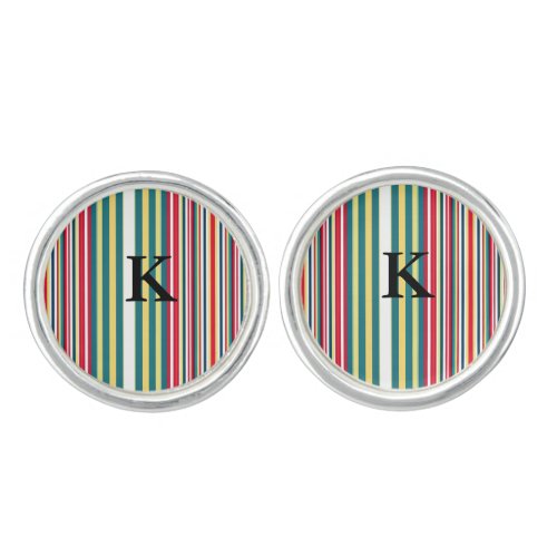 Retro stripes colorful add monogram initial letter cufflinks