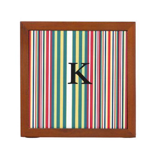 Retro stripes colorful add monogram initial letter desk organizer