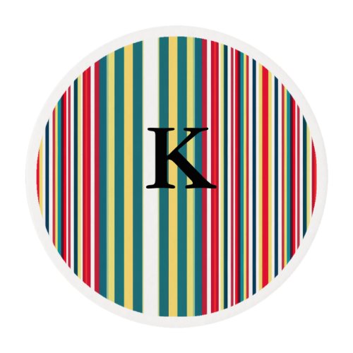 Retro stripes colorful add monogram initial letter edible frosting rounds