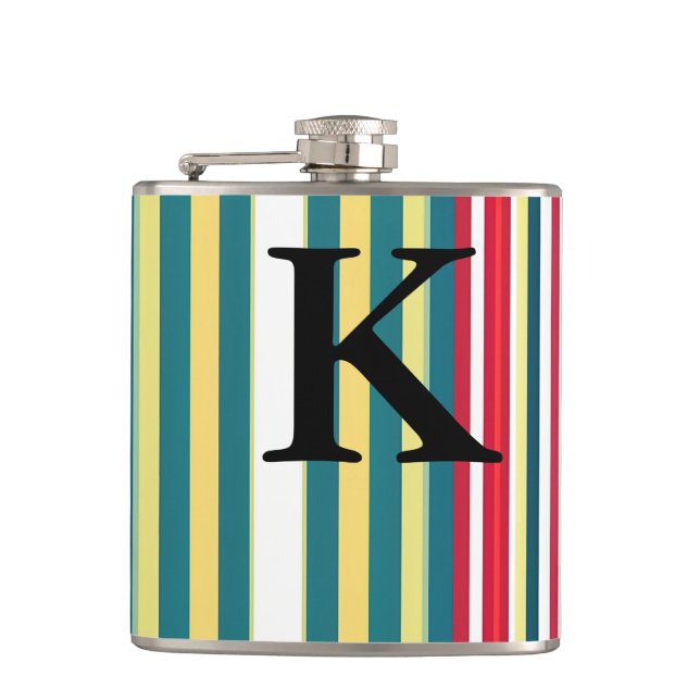 Retro stripes colorful add monogram initial letter flask (Front)