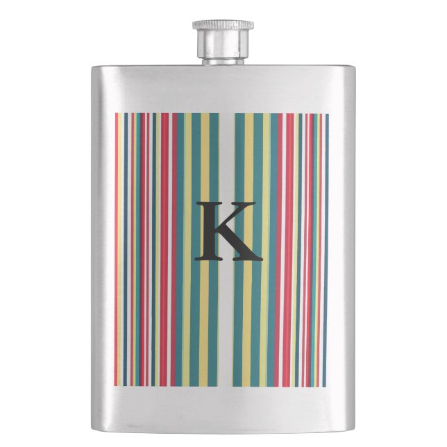 Retro stripes colorful add monogram initial letter flask (Front)