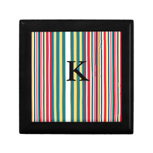 Retro stripes colorful add monogram initial letter gift box