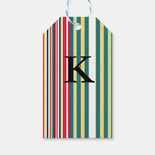 Retro stripes colorful add monogram initial letter gift tags