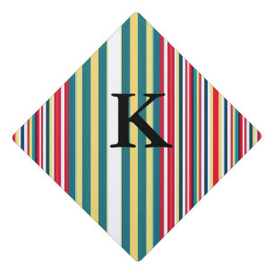 Retro stripes colorful add monogram initial letter graduation cap topper