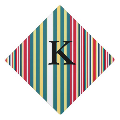 Retro stripes colorful add monogram initial letter graduation cap topper