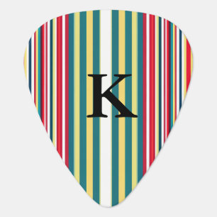 Retro stripes colorful add monogram initial letter guitar pick