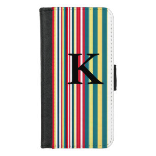 Retro stripes colorful add monogram initial letter iPhone 8/7 wallet case