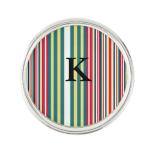Retro stripes colorful add monogram initial letter lapel pin