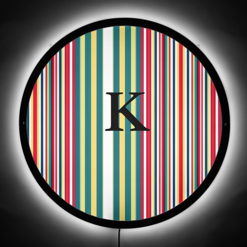 Retro stripes colorful add monogram initial letter LED sign