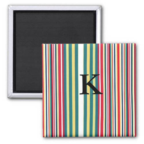 Retro stripes colorful add monogram initial letter magnet