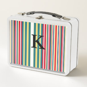 Retro stripes colorful add monogram initial letter metal lunch box