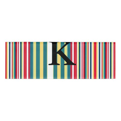 Retro stripes colorful add monogram initial letter name tag