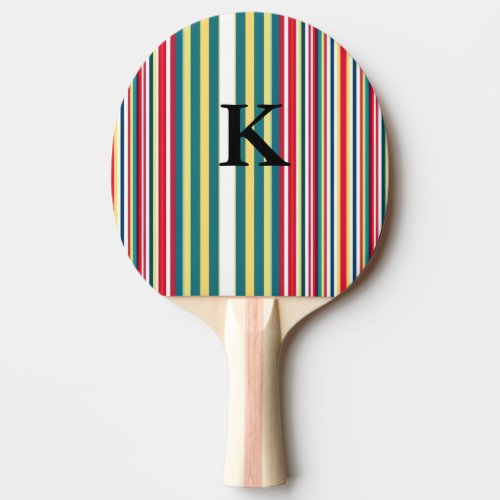 Retro stripes colorful add monogram initial letter ping pong paddle