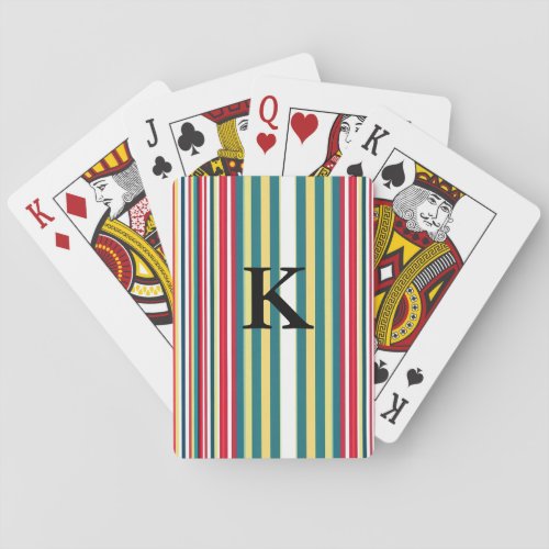 Retro stripes colorful add monogram initial letter playing cards