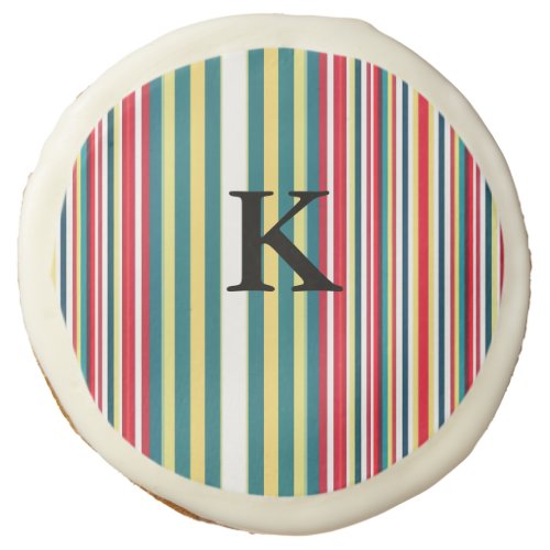 Retro stripes colorful add monogram initial letter sugar cookie