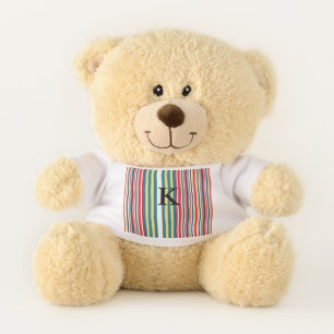 Retro stripes colorful add monogram initial letter teddy bear