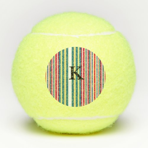 Retro stripes colorful add monogram initial letter tennis balls