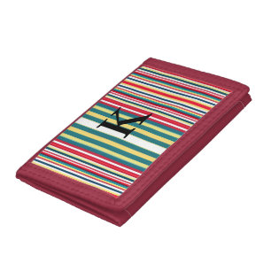Retro stripes colorful add monogram initial letter tri-fold wallet