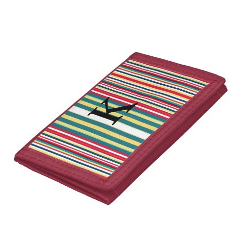 Retro stripes colorful add monogram initial letter trifold wallet