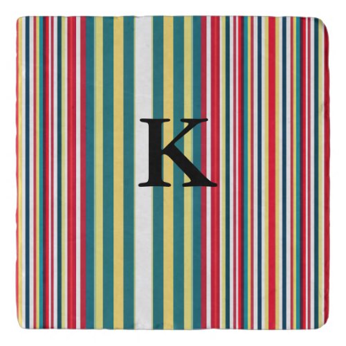 Retro stripes colorful add monogram initial letter trivet