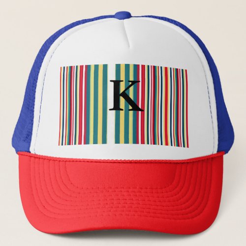 Retro stripes colorful add monogram initial letter trucker hat