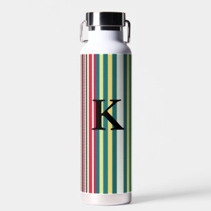 Retro stripes colorful add monogram initial letter water bottle