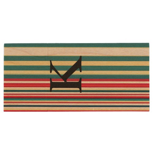 Retro stripes colorful add monogram initial letter wood flash drive