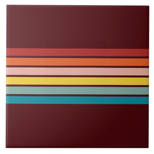 Retro Stripes Colorful Striped 70s 80s Design Ceramic Tile (Front)