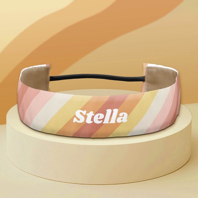 Retro Stripes - Coral, Orange, Pink Athletic Headband (Custom Monogram Headband)
