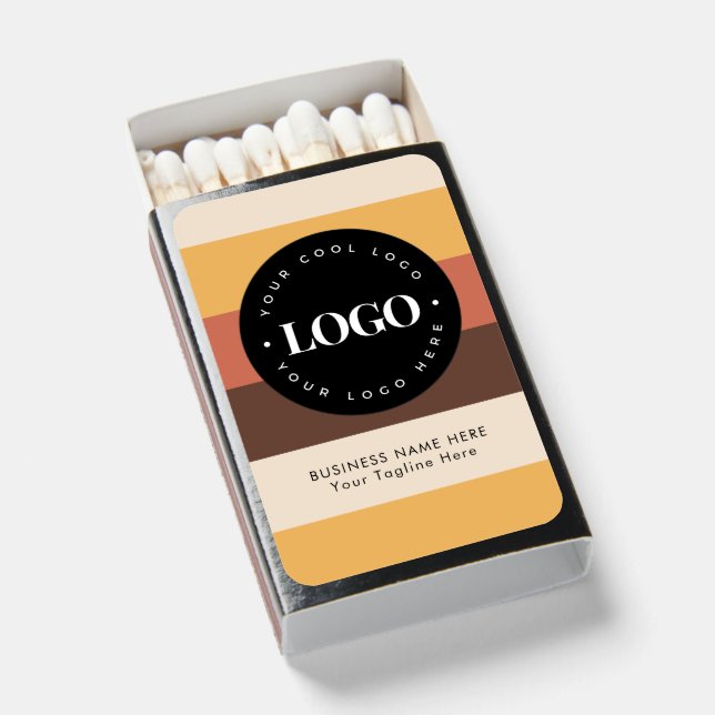 Retro Stripes Custom Business Company Logo Text  Matchboxes (Front Open)