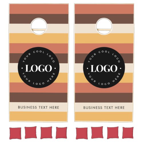 Retro Stripes Custom Business Logo  Text 60s 70s Cornhole Set