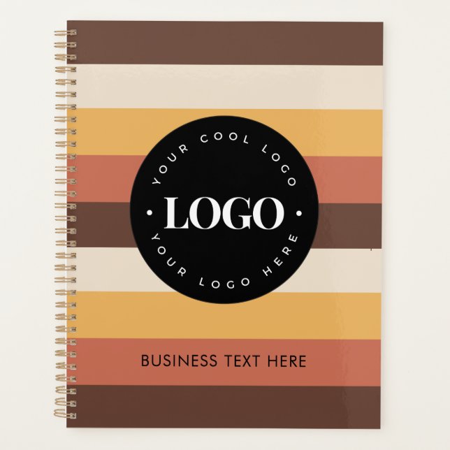 Retro Stripes Custom Business Logo & Text 60s 70s  Planner (Front)