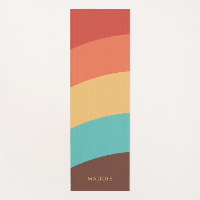 Retro Stripes Custom Name Yoga Mat (Front)