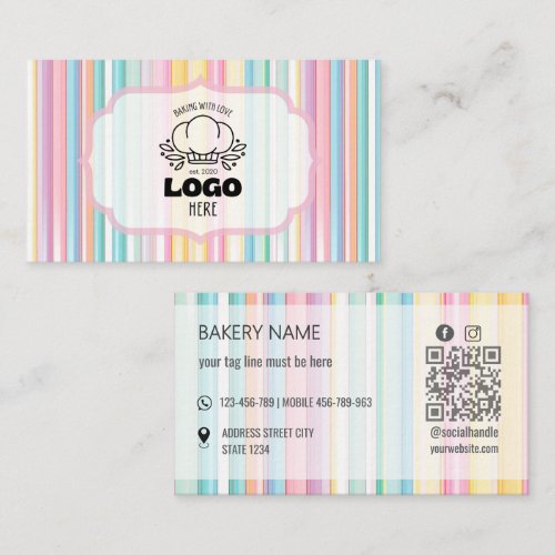 Retro stripes Cute Bakery logo Business Card