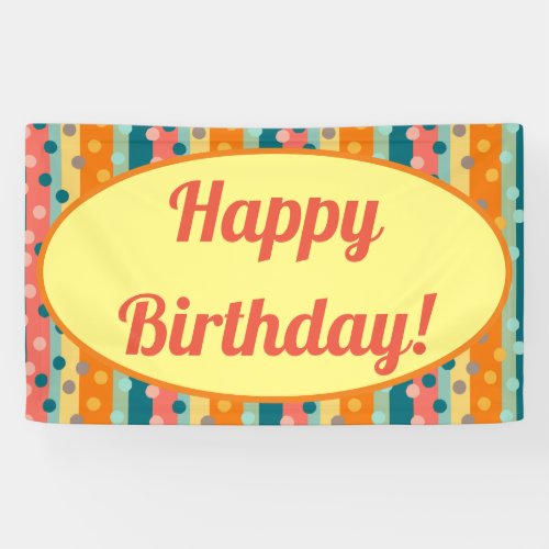 Retro Stripes  Dots Happy Birthday Banner