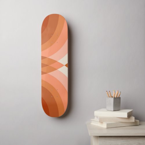 Retro Stripes Geometric Boho 70s Peach  Brown Skateboard